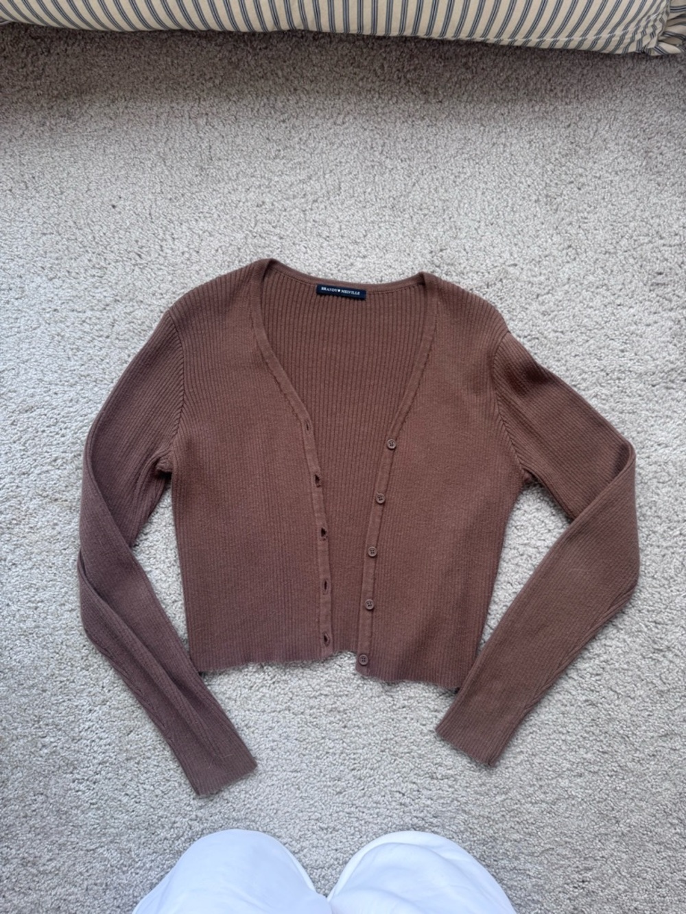 Brandy Melville Chocolate Brown Ribbed V-Neck Button Cardigan